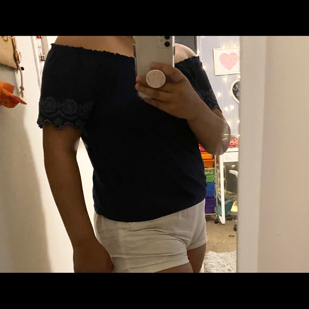 American Eagle Navy Blue Off the Shoulder Shirt - Picture 7 of 7